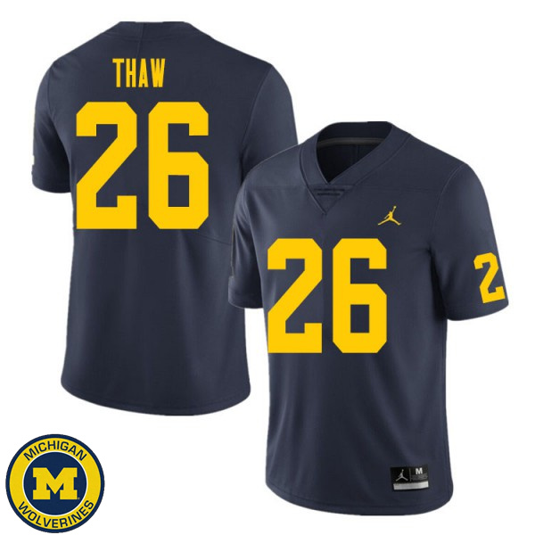 Men's Michigan Wolverines #26 Jake Thaw Navy Player Football Jersey